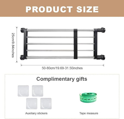 Hershii Expandable Closet Tension Shelf Rod Adjustable Metal Storage Rack Cabinet Organizer DIY Divider Separator Shelves for Wardrobe Cupboard Kitchen Bathroom, Black, 19.69-31.5inches