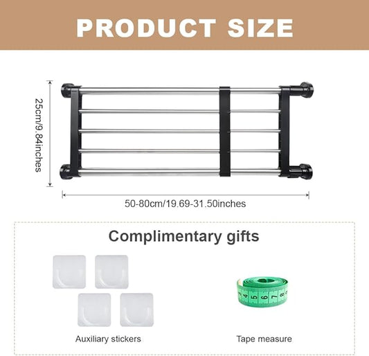 Hershii Expandable Closet Tension Shelf Rod Adjustable Metal Storage Rack Cabinet Organizer DIY Divider Separator Shelves for Wardrobe Cupboard Kitchen Bathroom, Black, 19.69-31.5inches