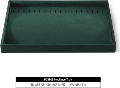 Velvet Jewelry Display Tray For Bracelet Pendant Necklace, Multi-Slot Stackable Storage Tray For Long Chain Jewelries, Drawer Insert Jewelry Organizer (Green)