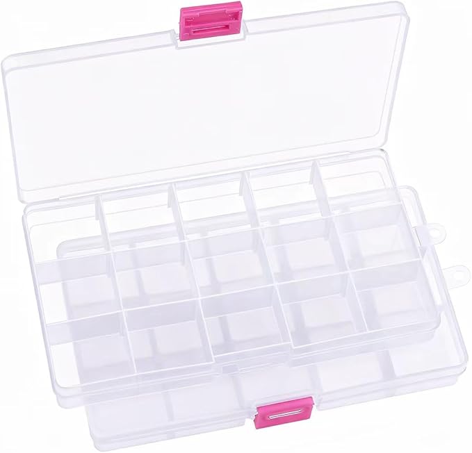 IOOLEEM 15 Grids Plastic Bead Organizer Box, Organizer Container Storage Box, Adjustable Dividers for bead arts and crafts.(2 Pack)