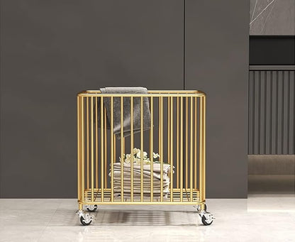 Easyars Rolling Laundry Hamper with Wheels,Large-size Metal Laundry Basket Cart,Clothes or Linen Storage Organize Hamper Bin for Living Room,Bathroom,Closet or Children Bedroom,Gold