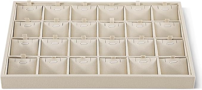 Dansmiy Linen Stackable Necklace Storage Tray, 24 Grid Pendant Display Tray, Jewellery Shop Counter Showcase Table Top Organizers, Makeup Table Drawer Insert Jewelry Tray