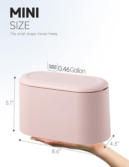Mini Trash Can with Lid Removable Small Garbage Can, Tiny Plastic Trash Bin, Pop Up Countertop Wastebasket, Counter Garbage Lint Bin for Bathroom,Office,Kitchen,Desk,Coffee Table(Pink)