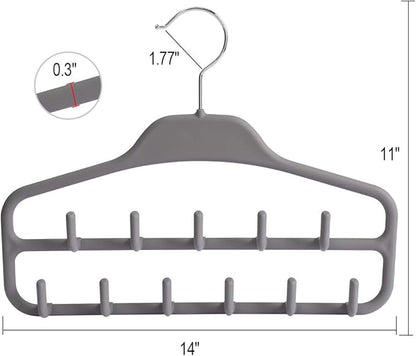 ELONG HOME Belt Hanger 2 Pack, Sturdy Belt Organizer with 360 Degree Swivel, Tie Rack with 11 Large Belt Hooks for Closet, Non Slip Rubberized Belt Rack, Gray