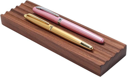 PH PandaHall Wooden Pen Tray 5 Groove Pens Holder 7.8x2.3x0.7inch Wave Pen Display Stand Rectangle Brown Desk Organizer Fountain Pens Holder for Home Office School Stationary Storage Supplies