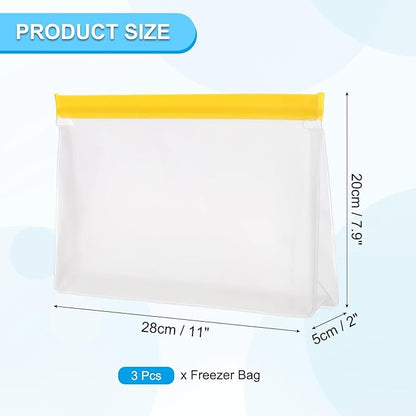 PATIKIL 11"x2"x7.9" Reusable Freezer Bag, 3 Pcs Leakproof Zip Food Storage Stand Up Bags Fridge Snack Vegetable Fruit Ice Container for Long-Lasting Freshness, Yellow