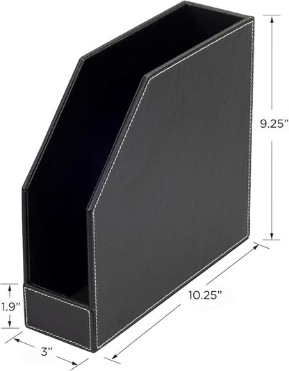 MobileVision Executive Leather Vertical File Folder Holder & Office Product Organizer, Store Files, Magazines, Notepads, Books and more, 2 Pack Combo Set