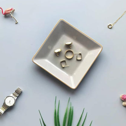 HANKOR Ceramic Jewelry Dish Tray, Decorative Trinket Tray Holder for Ring Earring Key, Gift for Women Girls, 4.7inch, Light Gray