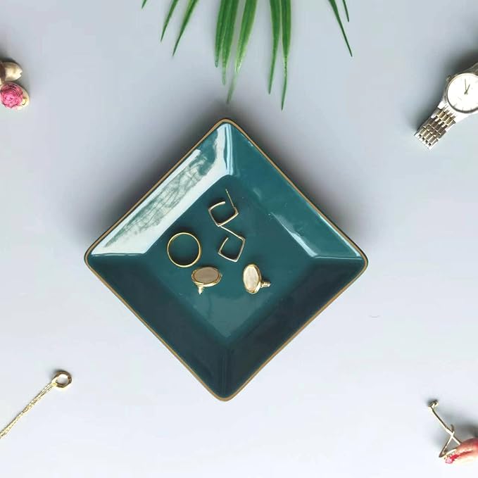 HANKOR Ceramic Jewelry Dish Tray, Decorative Trinket Tray Holder for Ring Earring Key, Gift for Women Girls, 4.7inch, Green