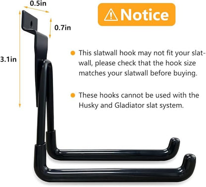 Slatwall Hooks Heavy Duty Slat Wall Accessories Garage Large U Hooks Storage Utility Hanging Hooks for Garage Organizers, Black(10 Pack)