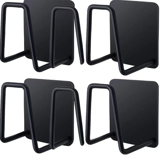 Telivava Sponge Holder for Kitchen Sink (4 Pack), Strong Adhesive, SUS304 Stainless Steel, Waterproof & Quick Drying - Black