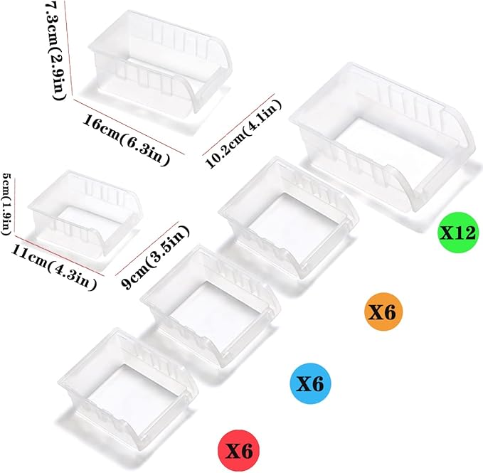Transparent Garage Organizer Bins, 30PCS Wall Mounted Storage Small Parts Bins With White Pegboard to Store Nuts,Bolts, Screws, Nails