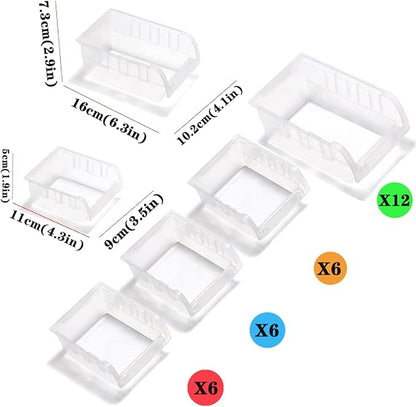 Transparent Garage Organizer Bins, 30PCS Wall Mounted Storage Small Parts Bins With White Pegboard to Store Nuts,Bolts, Screws, Nails
