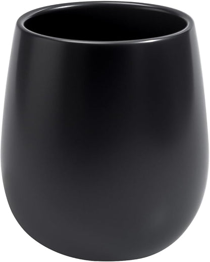 Black Ceramic Toothbrush Holder - 11Oz Small Bathroom Tooth Brushing Holders, Reusable Mouthwash Cup, Toothpaste Holder, Makeup Brush Holder, Pen Holder for Bathroom Countertop, 1PC
