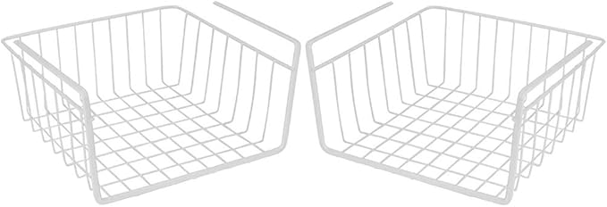 Modern Home Under Shelf Wire Storage Baskets – Hanging Organizer Rack for Cabinet, Pantry, or Closet – White Metal Basket for Kitchen, Towels, or Office – No Tools Required (Set of 2 10.25")