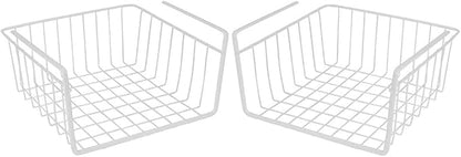 Modern Home Under Shelf Wire Storage Baskets – Hanging Organizer Rack for Cabinet, Pantry, or Closet – White Metal Basket for Kitchen, Towels, or Office – No Tools Required (Set of 2 10.25")