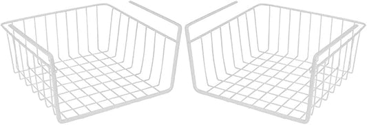 Modern Home Under Shelf Wire Storage Baskets – Hanging Organizer Rack for Cabinet, Pantry, or Closet – White Metal Basket for Kitchen, Towels, or Office – No Tools Required (Set of 2 10.25")