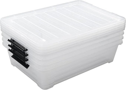 Xyskin 4 Packs 40 Quart Plastic Large Under Bed Storage Box, Clear Storage Bin with Wheels