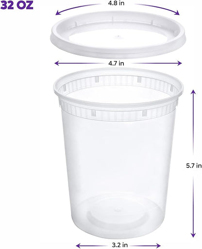 Pantry Value [32 oz. - 24 Count Plastic Food Storage Deli Containers with Lids, Disposable Soup Containers With Lids - Perfect for Storing Soups, Sauces, and Snacks
