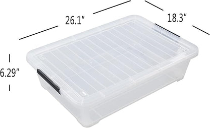 Xyskin 4 Packs 40 Quart Plastic Large Under Bed Storage Box, Clear Storage Bin with Wheels