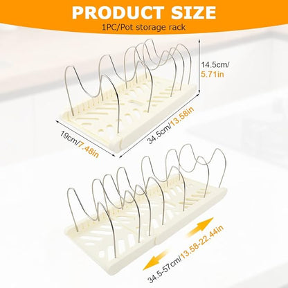 DiQiRenQin Pot and Pan Organizer, Expandable Pan Organizer for Cabinet, Pot Lid Holder with 10 Adjustable Compartments for Kitchen Cabinet Cookware Baking Frying Rack(White)