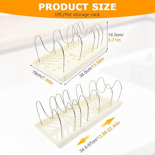 DiQiRenQin Pot and Pan Organizer, Expandable Pan Organizer for Cabinet, Pot Lid Holder with 10 Adjustable Compartments for Kitchen Cabinet Cookware Baking Frying Rack(White)