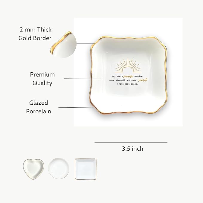 HatafaFurni Ring Dish for Uplifting Sympathy or Grief Gift, Sympathy Dish for Loss of Loved One, Grieving Gift for Women, May Every Sunrise Provide More Strength, Ceramic Ring Dish Holder Jewelry Dish