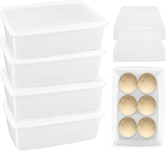Pizza Dough Proofing Box - Set of 4 Stackable Dough Proofing Container with Lid for Family Size Dough
