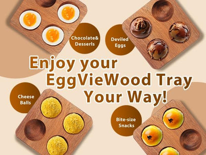 Homoyoyo 4 Egg Holder Countertop, Acacia Wood Egg Holder 4 Slot, Compact Natural Organizer for Kitchen Display Fridge for Chocolates, Sushi, Kitchen Organization for Busy Parents Home Hearth