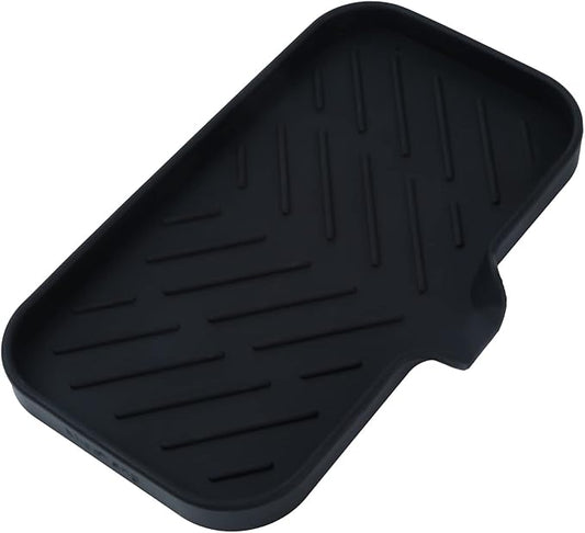 MicoYang Silicone Bathroom Soap Dishes with Drain Spout-Bathroom and Kitchen Sink Organizer,Sponge Holder,Dish Soap Tray,Perfect for Dispenser,Scrubber,Bottle,Cup on Sink or Counter-Black 9.6"×5.3"