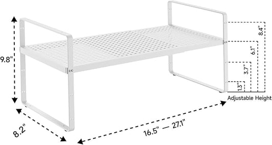 2Pack 16.5-27’’L Expandable Cabinet Countertop Shelf Organizer, Stackable Metal Shelves, Kitchen Organizers and Storage, White Storage Spice Rack for Pantry and Cupboard