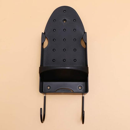 1pc Stainless Steel Ironing Board Holder Double Hook Wall-Mounted Rack for Use Iron Board Shelf Compact Design Black