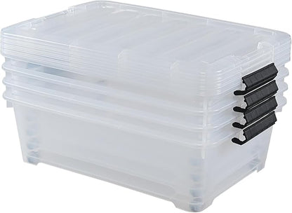 Xyskin 4 Packs 20 Quart Plastic Under Bed Storage Box, Clear Stackable Container Bins for Clothes, Blankets, Winter Clothing, & Shoes