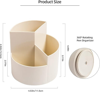 Desk Pencil Pen Holder, 3 Slots 360-Degree Spinning Organizers, Desktop Storage Stationery Supplies, Cute Cup Pot for Office, School, Art Supply, Kids - White