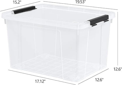 Aninhao 50 Quart Clear Latching Storage Box Bins, 4 Packs, Large Plastic Storage Boxes with Wheels