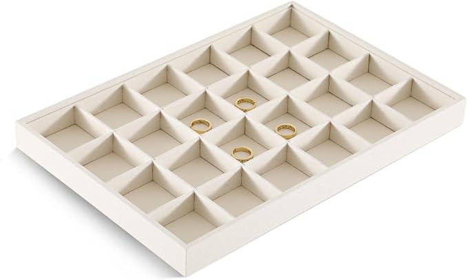 Dansmiy Linen 24 Grid Stackable Rings Earrings Display Tray, Brooch Ear Stud Cufflinks StorageTray, Jeweler Shop Counter Showcase Table Top Organizers, Makeup Table Drawer Insert Jewelry Tray