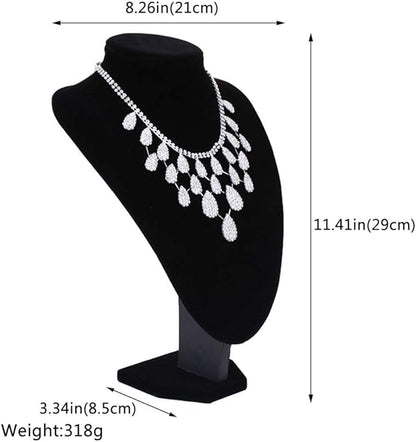 Wudygirl Black Velvet 3-Dimensional Necklace Bust Display Holder Jewelry Neck Pendant Chain Organizer Stand for Women(11.4 inch