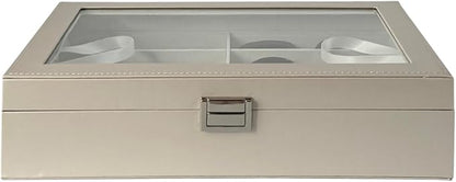 UnionPlus 8-Slots Sunglasses Case Organizer, Eyeglass Glasses Display Holder Collector, Multiple Sunglasses Storage Case, Pearly-lustre Beige
