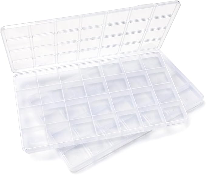 IOOLEEM 28 Grids Plastic Bead Organizer Box, Organizer Container Storage Box, Dividers for bead arts and crafts.(2 Pack)