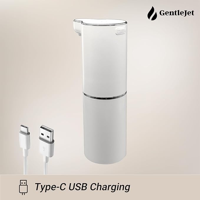 GentleJet JetFoam Automatic Foam Soap Dispenser - Touchless Electric Soap Dispenser, USB-C Rechargeable, Adjustable Foam Levels, 10 oz Countertop Hands-Free Soap Pump for Bathroom & Kitchen (White)