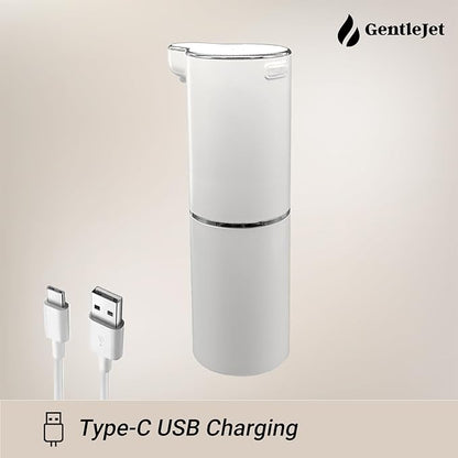 GentleJet JetFoam Automatic Foam Soap Dispenser - Touchless Electric Soap Dispenser, USB-C Rechargeable, Adjustable Foam Levels, 10 oz Countertop Hands-Free Soap Pump for Bathroom & Kitchen (White)