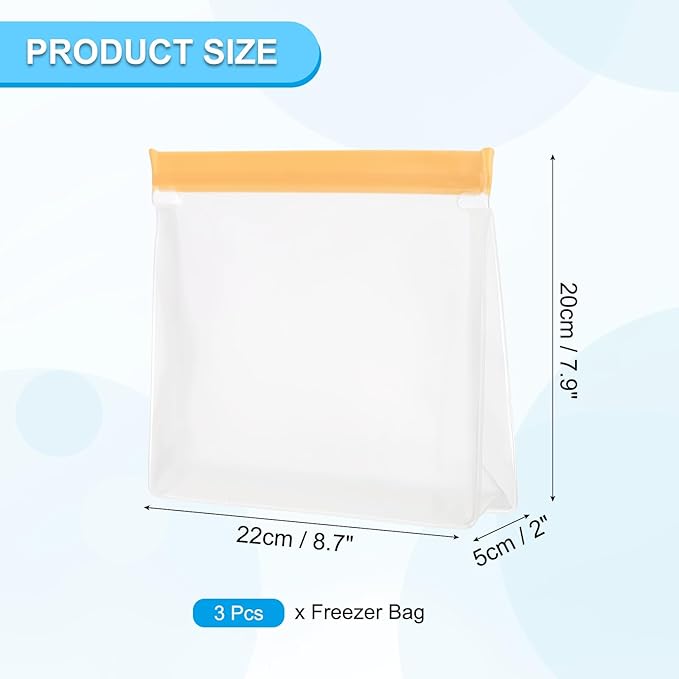 PATIKIL 8.7"x2"x7.9" Reusable Freezer Bag, 3 Pcs Leakproof Zip Food Storage Stand Up Bags Fridge Snack Vegetable Fruit Ice Container for Long-Lasting Freshness, Orange