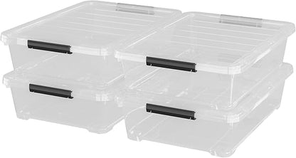 Uumitty 4Pack 40 Qt Plastic Under Bed Storage Organizer Bin Container with Secure Lids and Durable Wheels, Clear