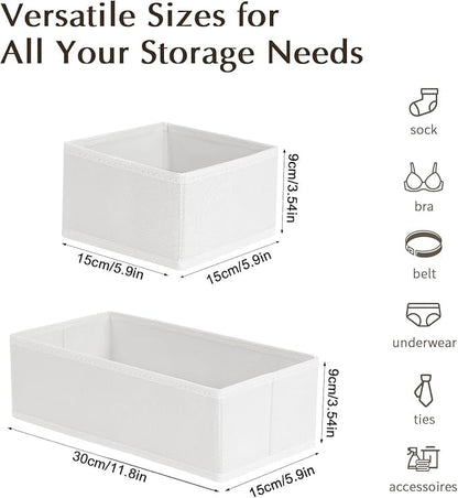 DIMJ Drawer Organizers Clothes, Set of 16 Dresser Organizer Bins, Fabric Closet Organizers and Storage, Shallow Drawer Dividers for Nursery, Clothing, Baby Clothes, Socks, Underwears, Tie (White)