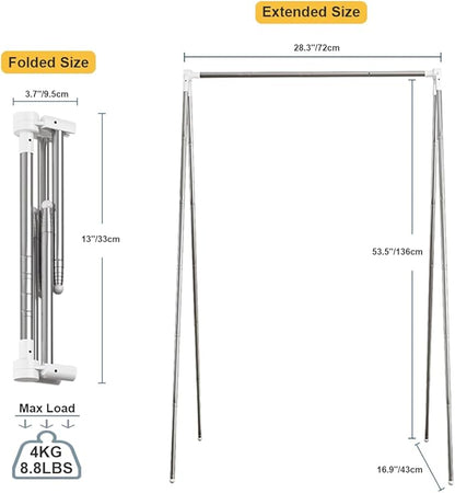 Portable Garment Rack, Folding Clothes Rack, Collapsible Clothing Rack for Dance, Travel, Camping, Laundry, Indoor, Outdoor, Drying, RV, Mini Compact Racks White + 3 Foldable Clothes Hangers