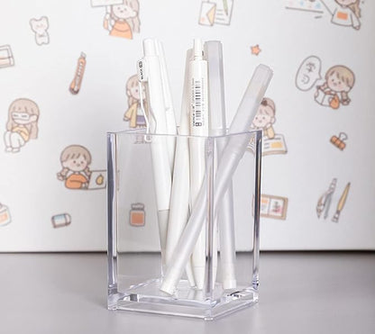 HSYMQ Clear Acrylic Pencil Pen Holder Cup, Clear Makeup Brush Holder, Acrylic Desk Accessories, Stationery Organizer for Office Desk Accessory