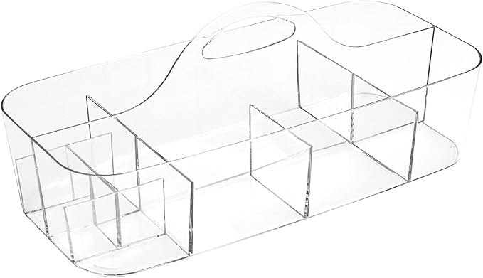 mDesign Plastic Divided Art and Craft Storage Organizer Caddy Tote Bin with Handle for Home Office and Living Room - Holds Pencils, Crayons, Sewing Supplies - Lumiere Collection, 2 Pack, Clear