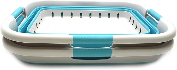 SAMMART 41L (10.8 gallon) Set of 2 Collapsible 3 Handled Plastic Laundry Basket-Foldable Pop Up Storage Container/Organizer-Space Saving Hamper/Basket (2, Grey/Bright Blue)