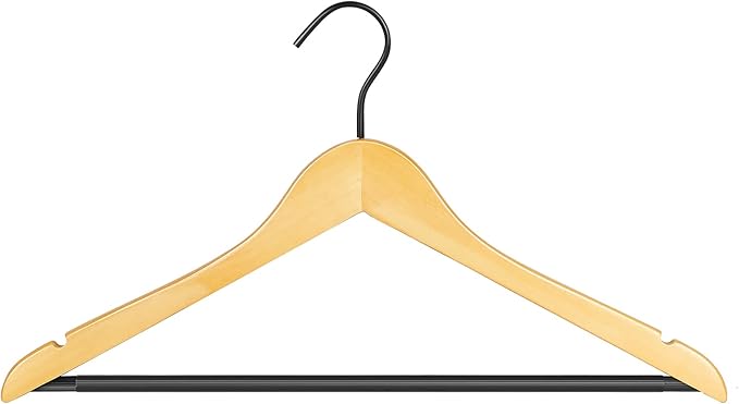 Perfecasa Premium Quality Solid Wood Clothes Hangers for Suits and Coats, Smooth Finishes, Non-Slip Pants Bar, 360° Swivel Soft Coated Hooks. Pack of 20(Clear Natural)