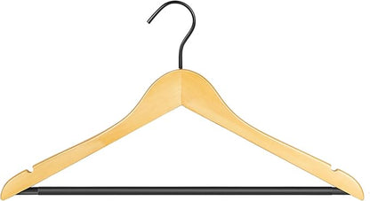 Perfecasa Premium Quality Solid Wood Clothes Hangers for Suits and Coats, Smooth Finishes, Non-Slip Pants Bar, 360° Swivel Soft Coated Hooks. Pack of 20(Clear Natural)